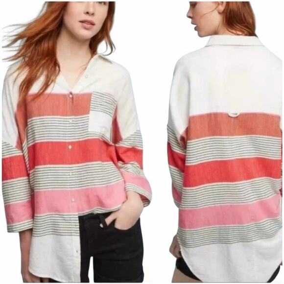 Anthropologie | Holding Horses Monroe Striped Button Down Cotton Shirt M/L - Picture 1 of 10